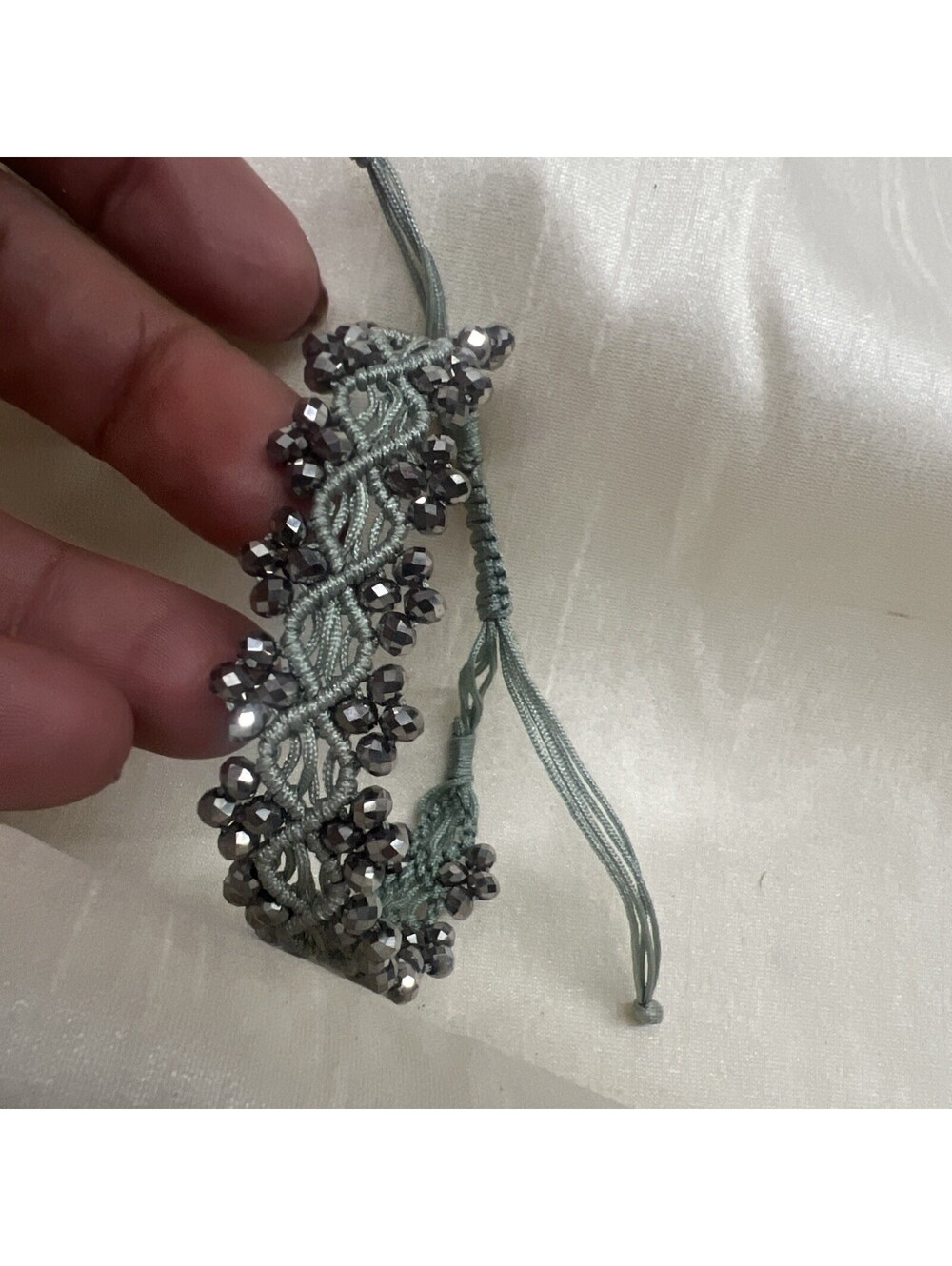 Swarovski gray Crystal Bead Bracelet silk Cord Adjustable - NEW